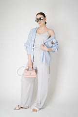 Fabiana Filippi Silk Crepe V-Neck Camisole with Mesh Trims in Light Grey Vancouver. Shop Online or in Store.