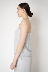 Fabiana Filippi Silk Crepe V-Neck Camisole with Mesh Trims in Light Grey Vancouver. Shop Online or in Store.