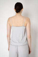 Fabiana Filippi Silk Crepe V-Neck Camisole with Mesh Trims in Light Grey Vancouver. Shop Online or in Store.