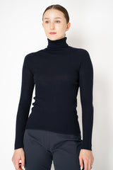 Fabiana Filippi Silk Wool Ribbed Turtle Neck Sweater in Navy Vancouver. Shop Online or in Store