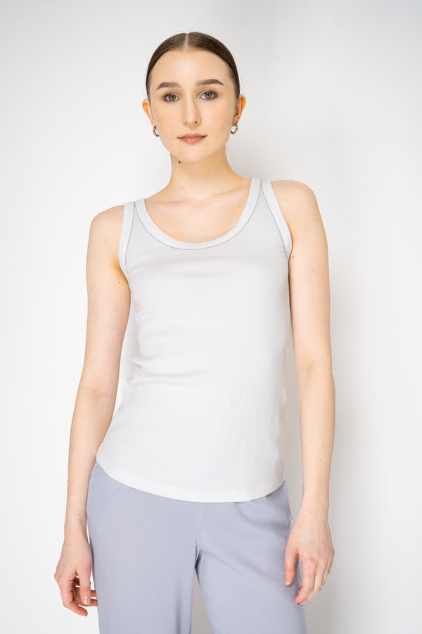 Fabiana Filippi Stretch Cotton Ribbed Tank Top with Brilliant Beading Contouring in White Vancouver. Shop Online or in Store.