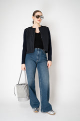 Fabiana Filippi Stretch Knit Bouclé Jacket with Quilted Front in Navy Vancouver. Shop Online or in Store.