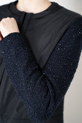 Fabiana Filippi Stretch Knit Bouclé Jacket with Quilted Front in Navy Vancouver. Shop Online or in Store.