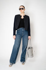 Fabiana Filippi Stretch Knit Bouclé Jacket with Quilted Front in Navy Vancouver. Shop Online or in Store.