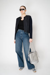 Fabiana Filippi Stretch Knit Bouclé Jacket with Quilted Front in Navy Vancouver. Shop Online or in Store.
