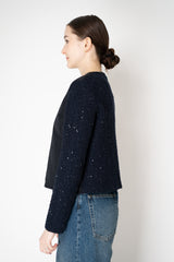 Fabiana Filippi Stretch Knit Bouclé Jacket with Quilted Front in Navy Vancouver. Shop Online or in Store.