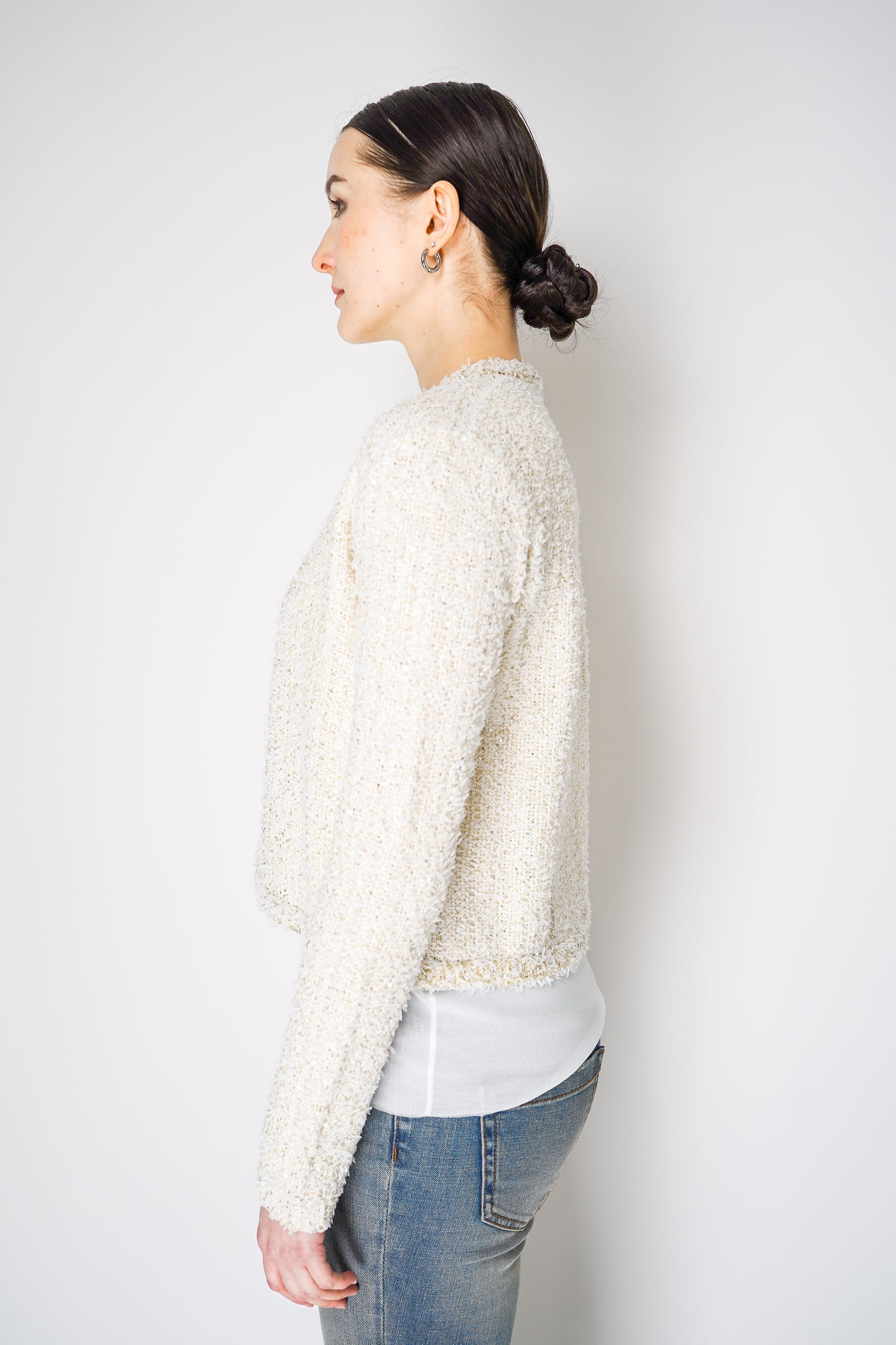 Fabiana Filippi Tweed Knit Cardigan Jacket in Off-White Fabiana Filippi Tweed Knit Cardigan Jacket in Off-White