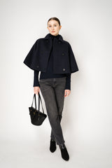 Fabiana Filippi Virgin Wool Cropped Bell Shaped Coat in Navy Vancouver. Shop Online or in Store.