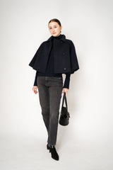 Fabiana Filippi Virgin Wool Cropped Bell Shaped Coat in Navy Vancouver. Shop Online or in Store.