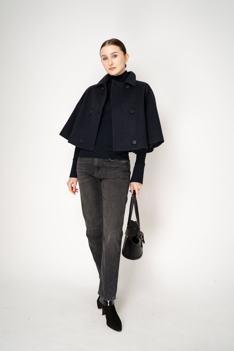 Fabiana Filippi Virgin Wool Cropped Bell Shaped Coat in Navy Vancouver. Shop Online or in Store.