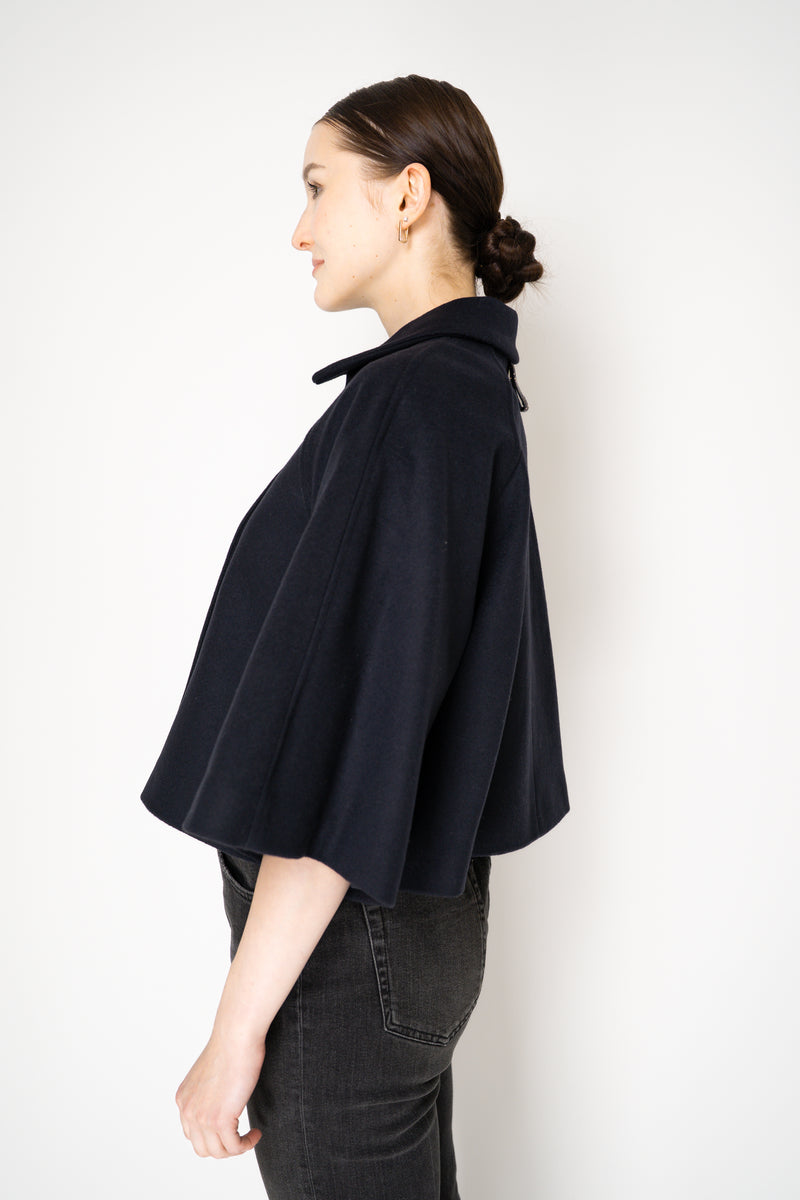 Fabiana Filippi Virgin Wool Cropped Bell Shaped Coat in Navy Vancouver. Shop Online or in Store.