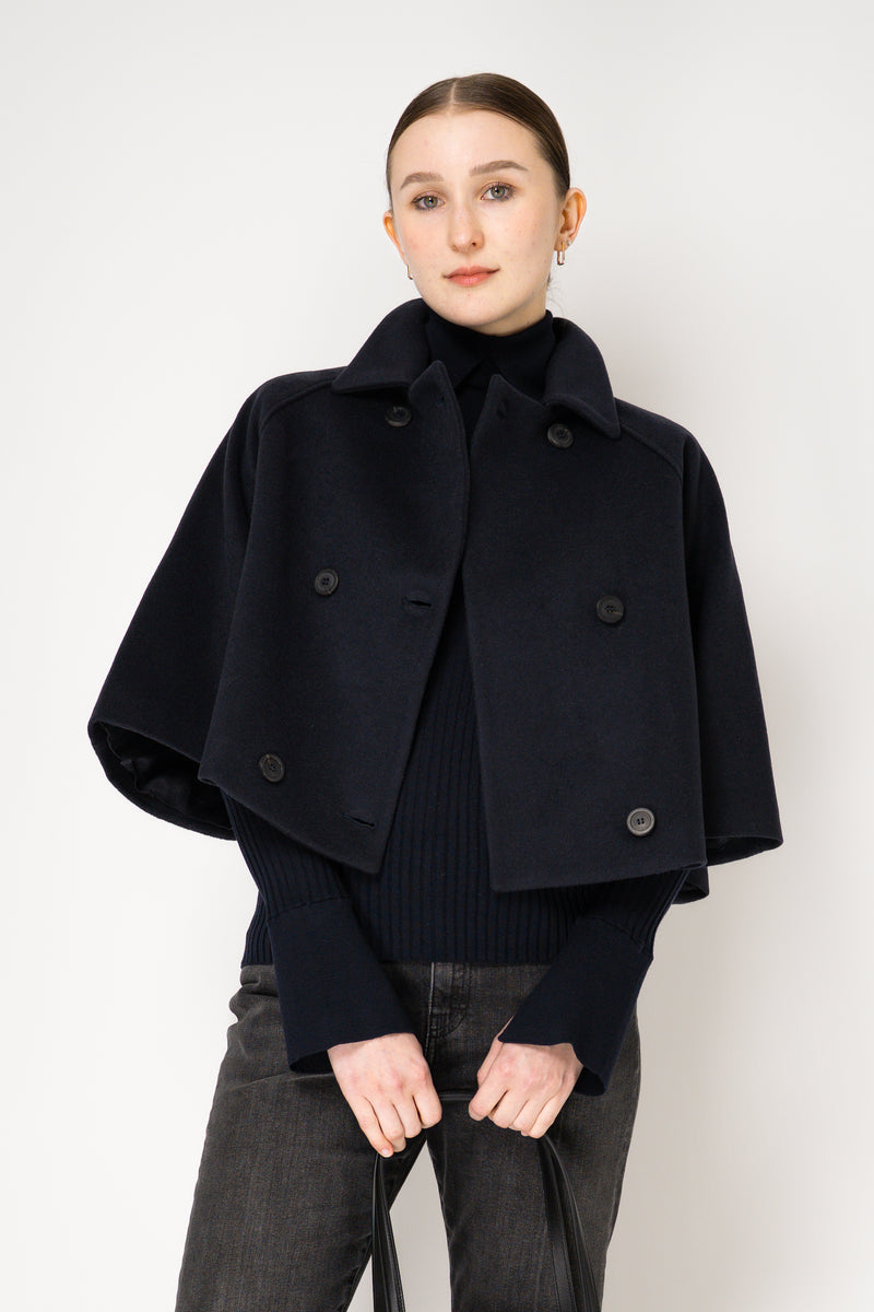 Fabiana Filippi Virgin Wool Cropped Bell Shaped Coat in Navy Vancouver. Shop Online or in Store.