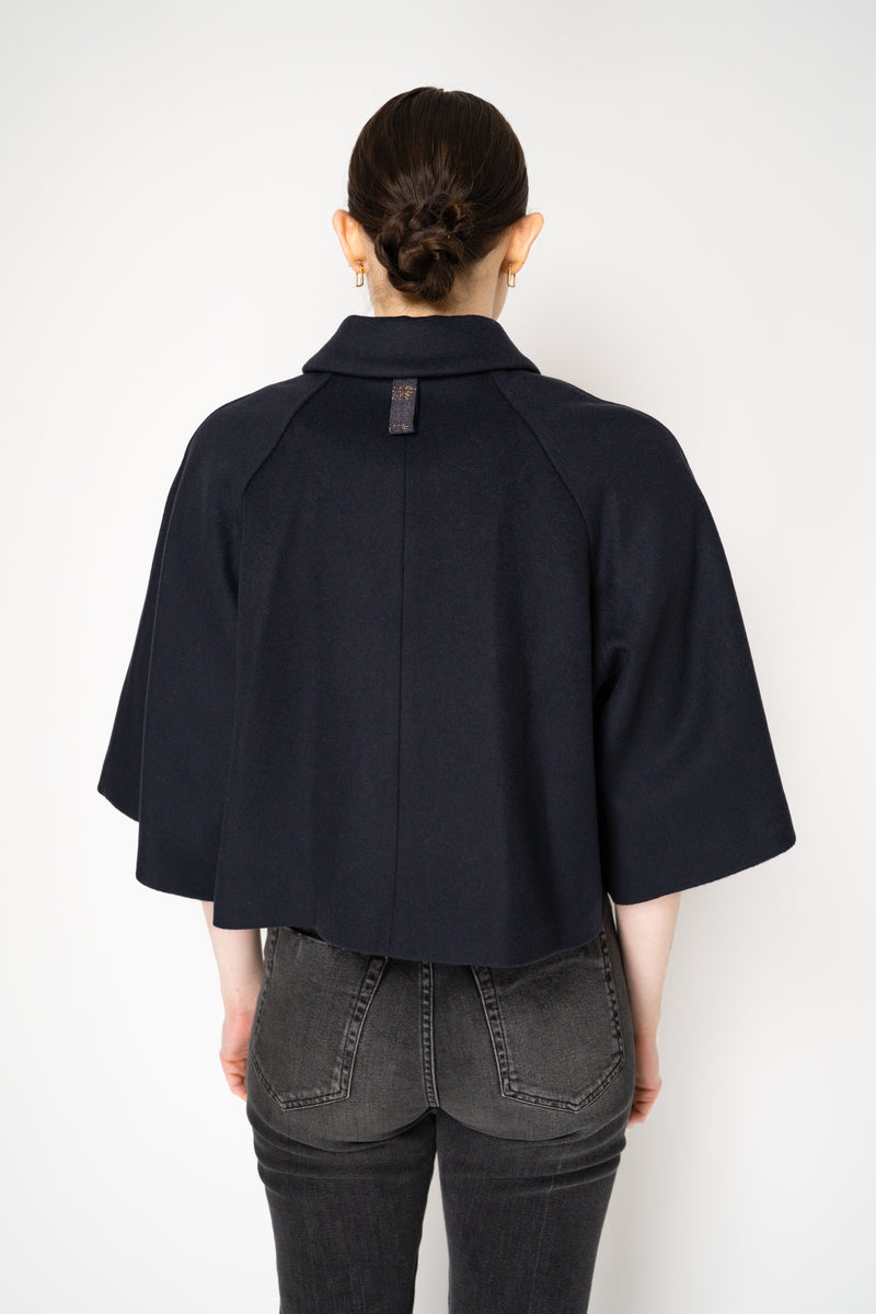 Fabiana Filippi Virgin Wool Cropped Bell Shaped Coat in Navy Vancouver. Shop Online or in Store.