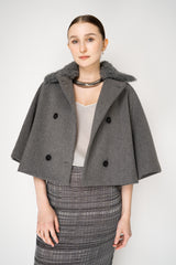 Fabiana Filippi Virgin Wool Cropped Bell Shaped Coat with Detachable Shearling NeckLine in Grey Vancouver. Shop Online or in Store.