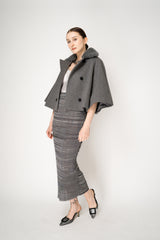 Fabiana Filippi Virgin Wool Cropped Bell Shaped Coat with Detachable Shearling NeckLine in Grey Vancouver. Shop Online or in Store.