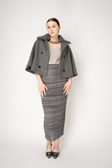 Fabiana Filippi Virgin Wool Cropped Bell Shaped Coat with Detachable Shearling NeckLine in Grey Vancouver. Shop Online or in Store.