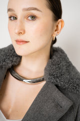 Fabiana Filippi Virgin Wool Cropped Bell Shaped Coat with Detachable Shearling NeckLine in Grey Vancouver. Shop Online or in Store.