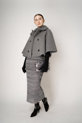 Fabiana Filippi Virgin Wool Cropped Bell Shaped Coat with Detachable Shearling NeckLine in Grey Vancouver. Shop Online or in Store.