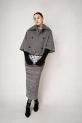 Fabiana Filippi Virgin Wool Cropped Bell Shaped Coat with Detachable Shearling NeckLine in Grey Vancouver. Shop Online or in Store.