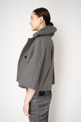 Fabiana Filippi Virgin Wool Cropped Bell Shaped Coat with Detachable Shearling NeckLine in Grey Vancouver. Shop Online or in Store.