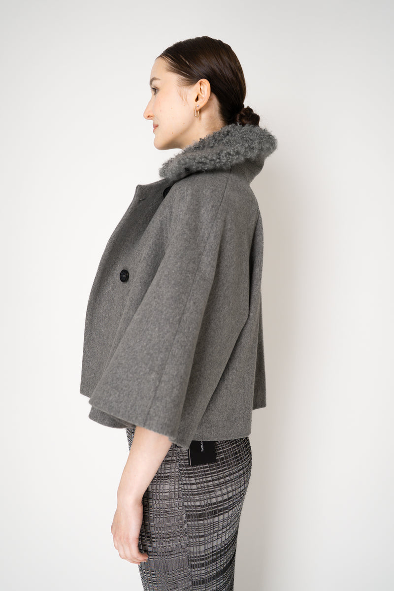 Fabiana Filippi Virgin Wool Cropped Bell Shaped Coat with Detachable Shearling NeckLine in Grey Vancouver. Shop Online or in Store.