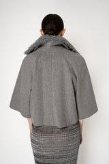 Fabiana Filippi Virgin Wool Cropped Bell Shaped Coat with Detachable Shearling NeckLine in Grey Vancouver. Shop Online or in Store.