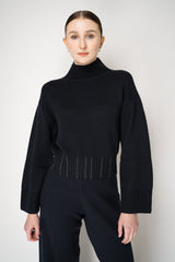 Fabiana Filippi Virgin Wool Knit Cropped Turtleneck Pullover in Navy Vancouver. Shop Online or in Store.