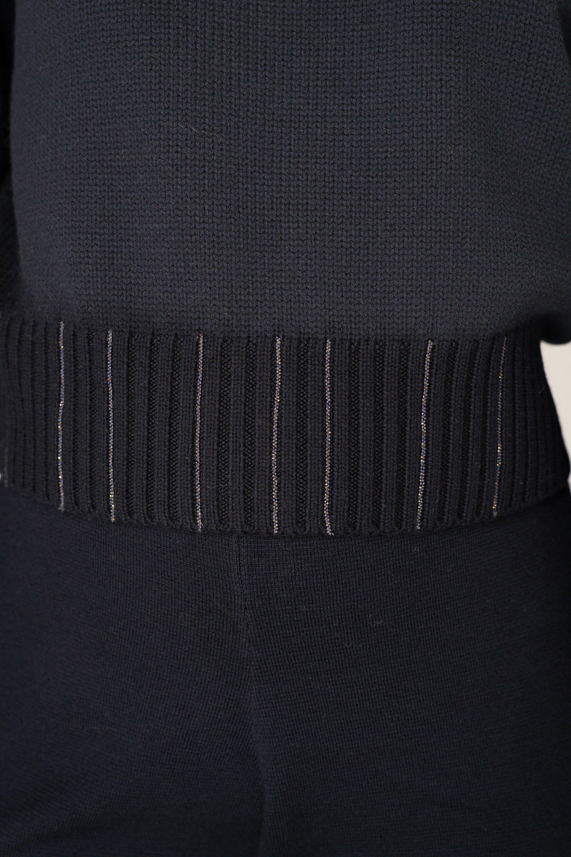 Fabiana Filippi Virgin Wool Knit Cropped Turtleneck Pullover in Navy Vancouver. Shop Online or in Store.