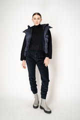 Fabiana Filippi Virgin Wool Knit Cropped Turtleneck Pullover in Navy Vancouver. Shop Online or in Store.