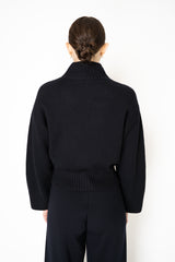 Fabiana Filippi Virgin Wool Knit Cropped Turtleneck Pullover in Navy Vancouver. Shop Online or in Store.