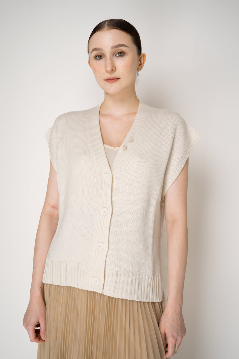 Fabiana Filippi Virgin Wool Knit V-neck Vest in Ivory Vancouver. Shop Online or in Store.