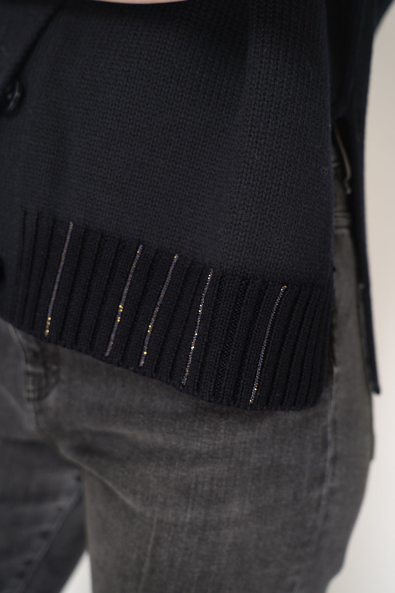 Fabiana Filippi Virgin Wool Knit V-neck Vest in Navy Vancouver. Shop Online or in Store.