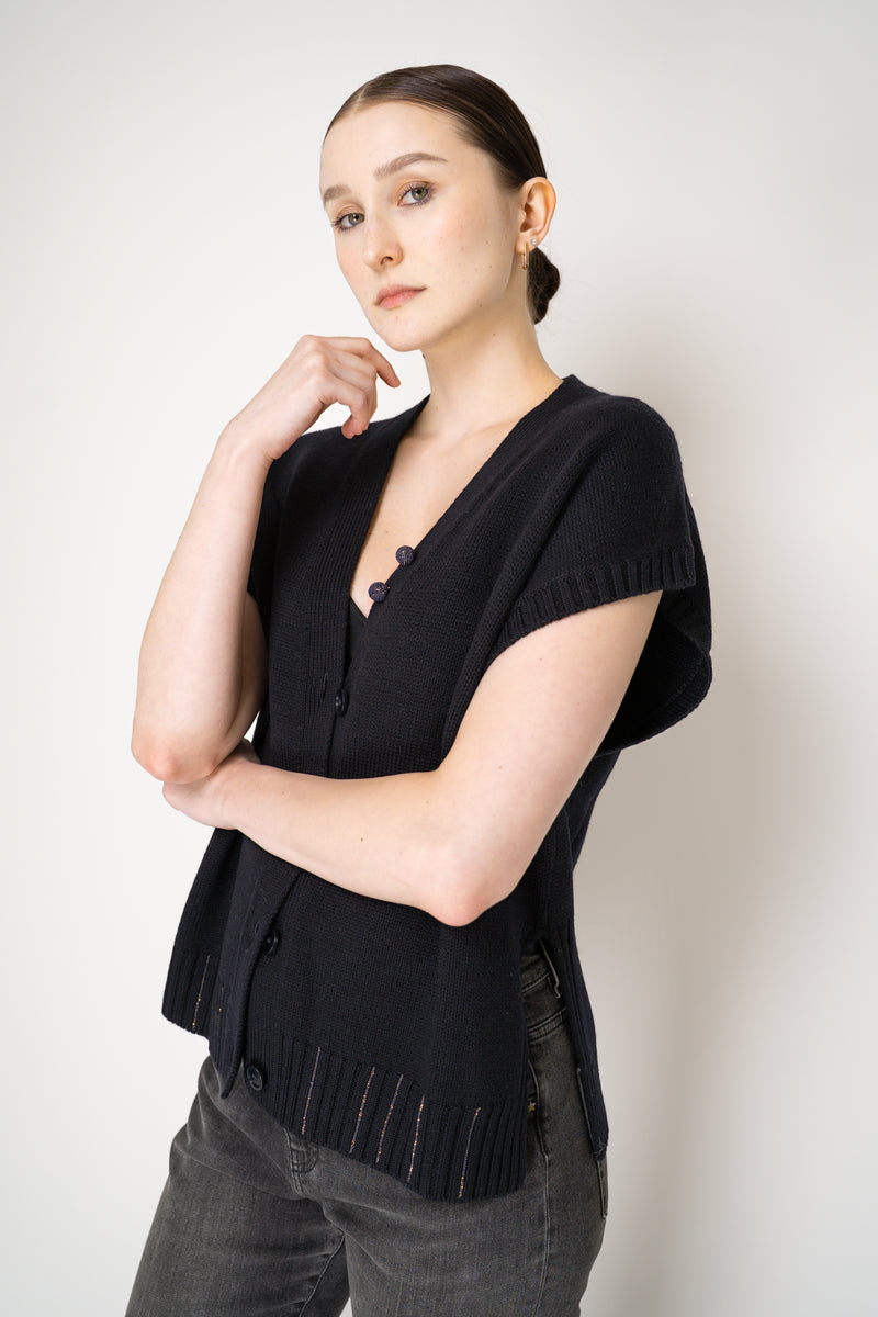 Fabiana Filippi Virgin Wool Knit V-neck Vest in Navy Vancouver. Shop Online or in Store.