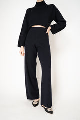 Fabiana Filippi Virgin Wool Wide Leg Knit Pants in Navy Vancouver. Shop Online or in Store.