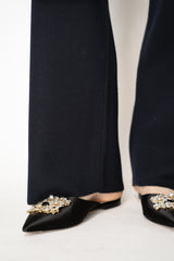Fabiana Filippi Virgin Wool Wide Leg Knit Pants in Navy Vancouver. Shop Online or in Store.