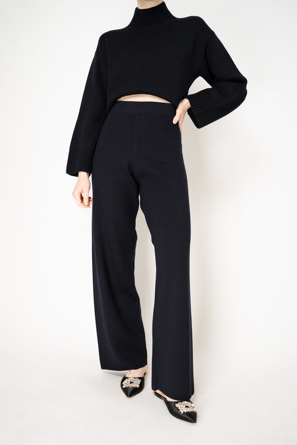 Fabiana Filippi Virgin Wool Wide Leg Knit Pants in Navy Vancouver. Shop Online or in Store.