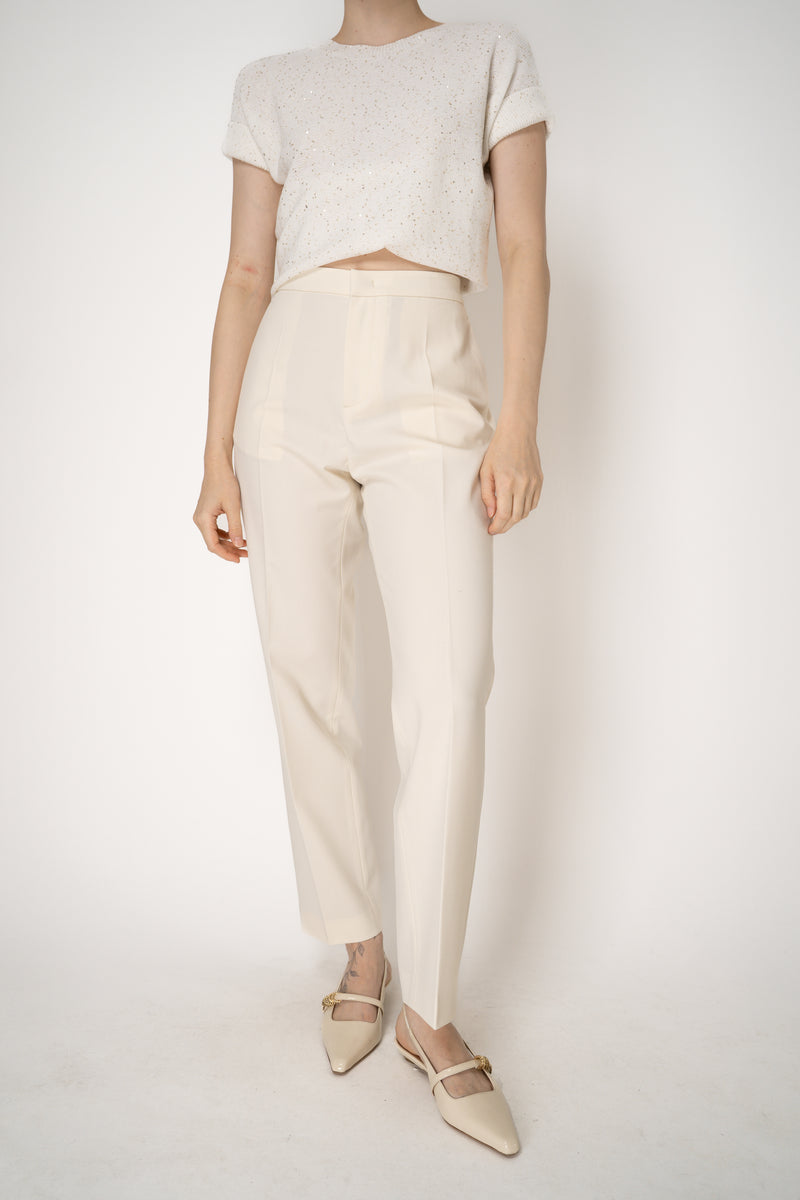 Fabiana Filippi Viscose Blend Taped Trousers in Ivory Vancouver. Shop Online or in Store.