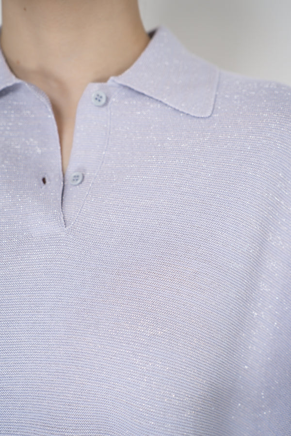 Fabiana Filippi Viscose Knit Polo Top with Lurex Details in Lavender Vancouver. Shop Online or in Store.