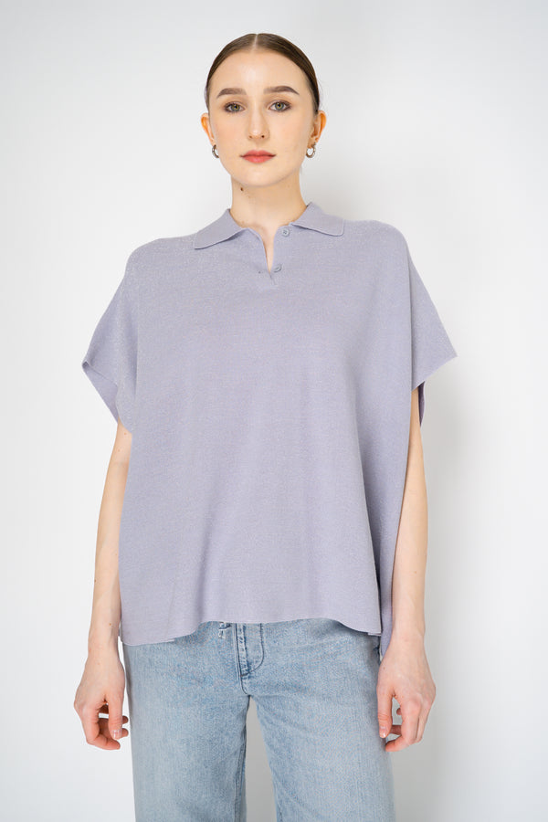 Fabiana Filippi Viscose Knit Polo Top with Lurex Details in Lavender Vancouver. Shop Online or in Store.