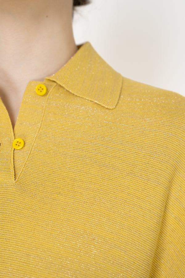 Fabiana Filippi Viscose Knit Polo Top with Lurex Details in Yellow Vancouver. Shop Online or in Store.