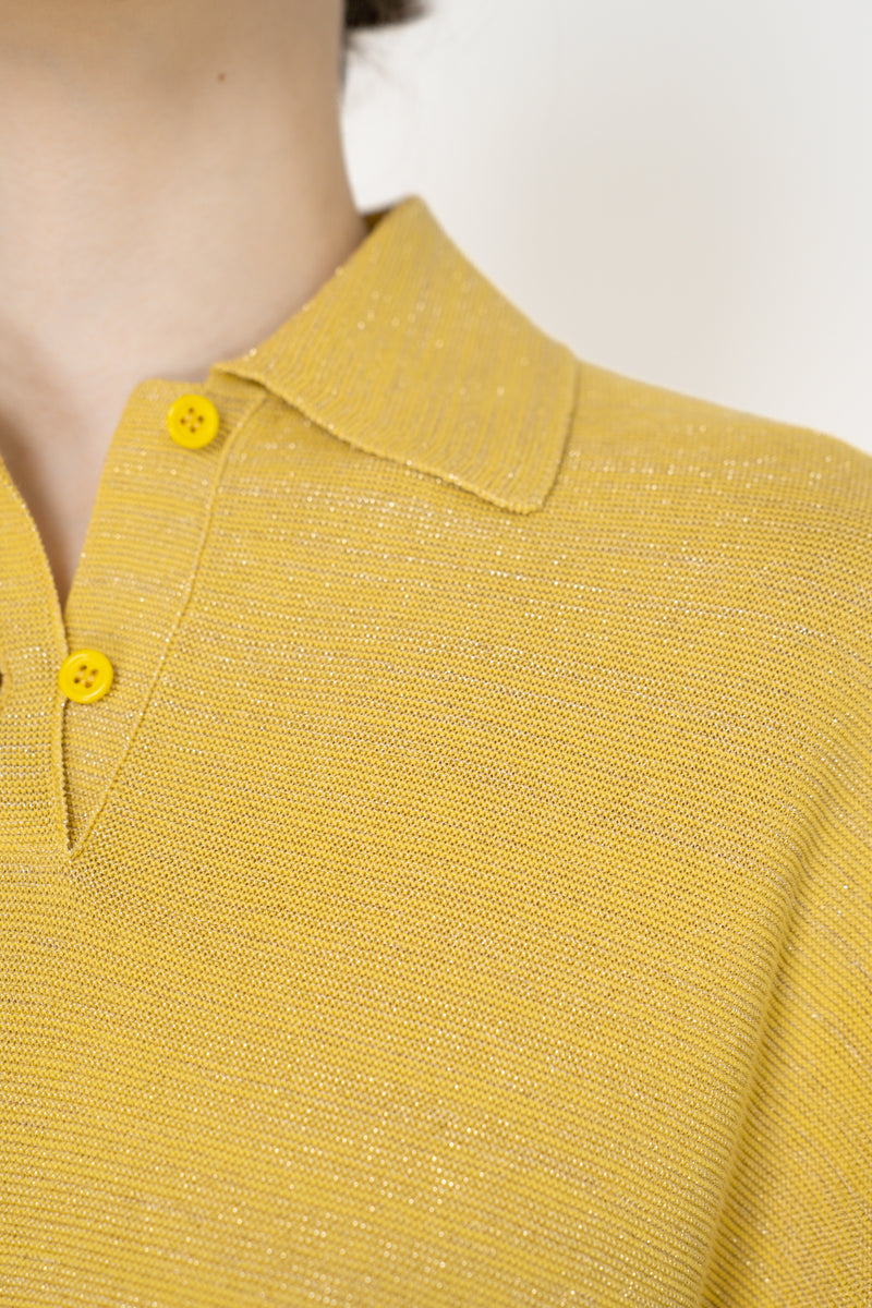 Fabiana Filippi Viscose Knit Polo Top with Lurex Details in Yellow Vancouver. Shop Online or in Store.