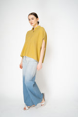 Fabiana Filippi Viscose Knit Polo Top with Lurex Details in Yellow Vancouver. Shop Online or in Store.