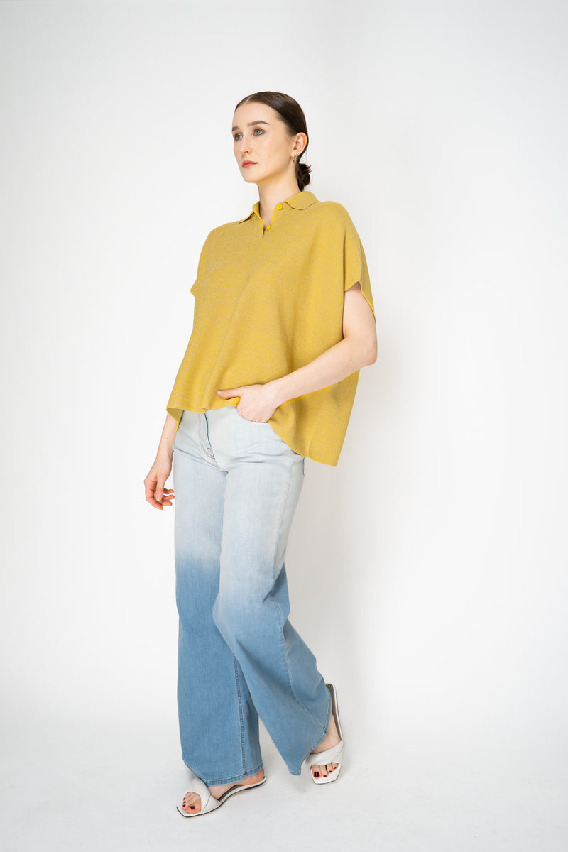 Fabiana Filippi Viscose Knit Polo Top with Lurex Details in Yellow Vancouver. Shop Online or in Store.