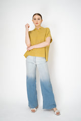 Fabiana Filippi Viscose Knit Polo Top with Lurex Details in Yellow Vancouver. Shop Online or in Store.