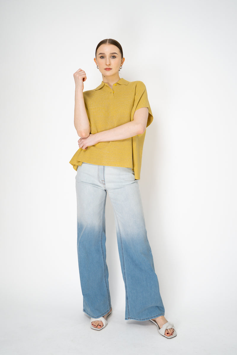 Fabiana Filippi Viscose Knit Polo Top with Lurex Details in Yellow Vancouver. Shop Online or in Store.
