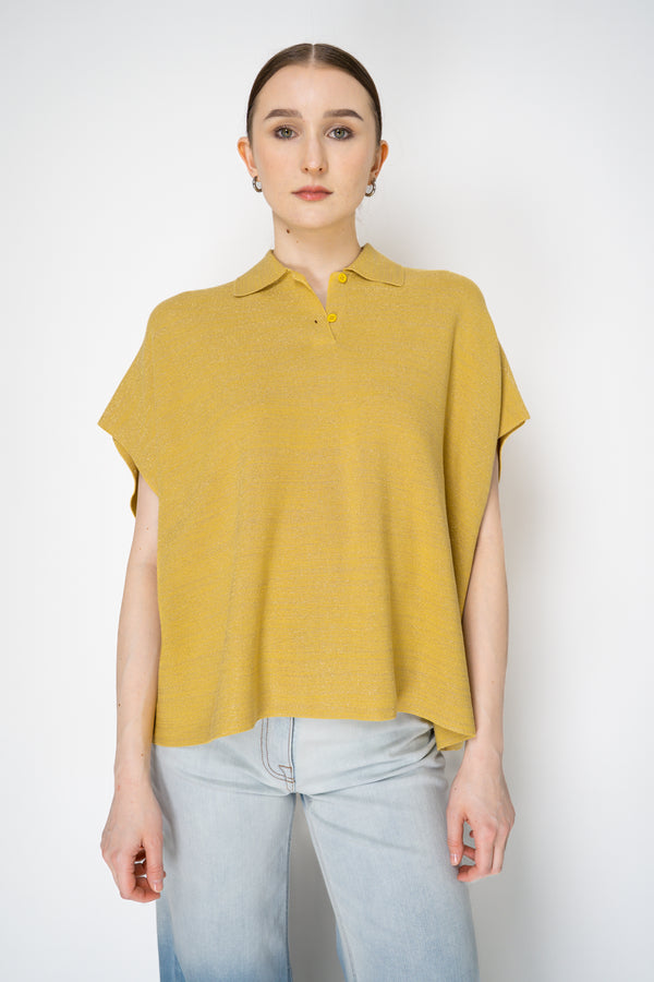 Fabiana Filippi Viscose Knit Polo Top with Lurex Details in Yellow Vancouver. Shop Online or in Store.