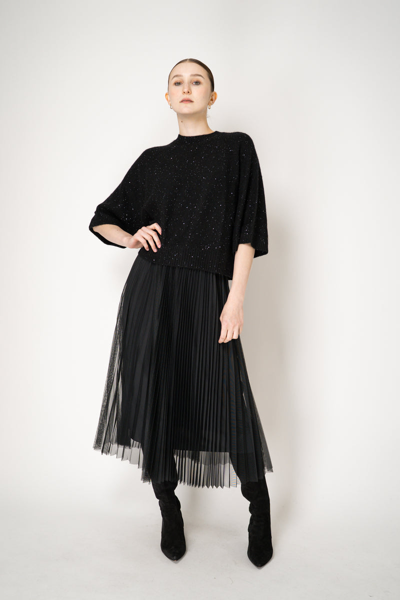 Fabiana Filippi Wool Blend Pleated Tulle Skirt in Black Vancouver. Shop Online or in Store.