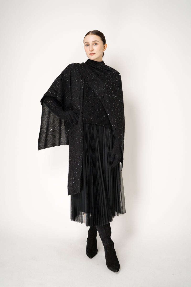 Fabiana Filippi Wool Blend Pleated Tulle Skirt in Black Vancouver. Shop Online or in Store.