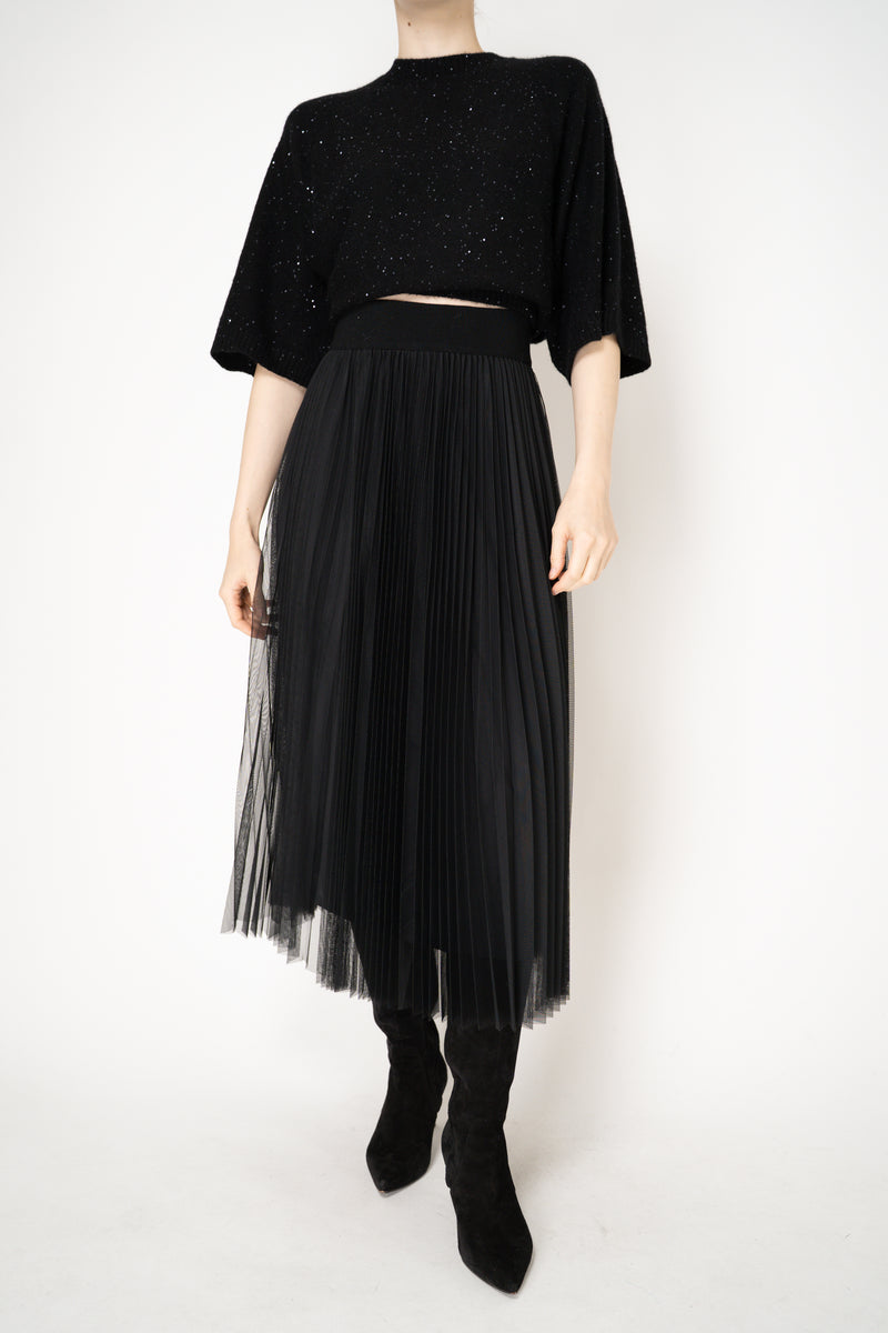 Fabiana Filippi Wool Blend Pleated Tulle Skirt in Black Vancouver. Shop Online or in Store.