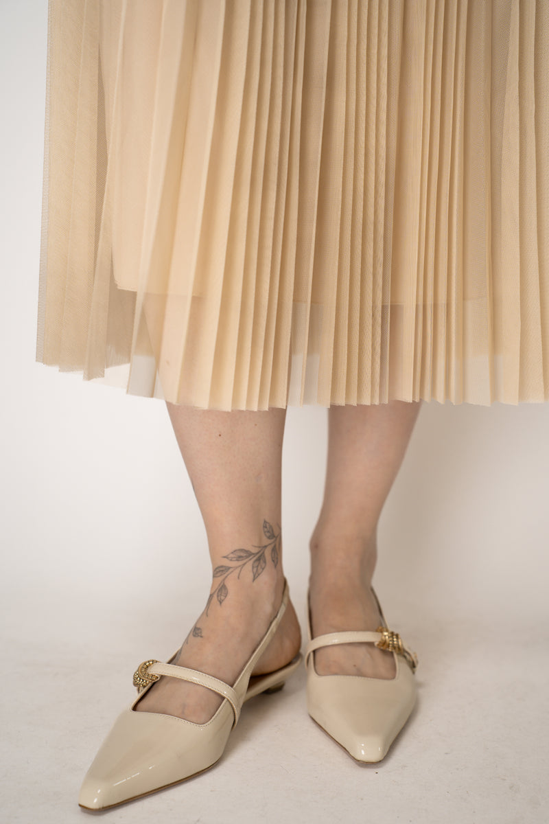 Fabiana Filippi Wool Blend Pleated Tulle Skirt in Nude Vancouver. Shop Online or in Store.